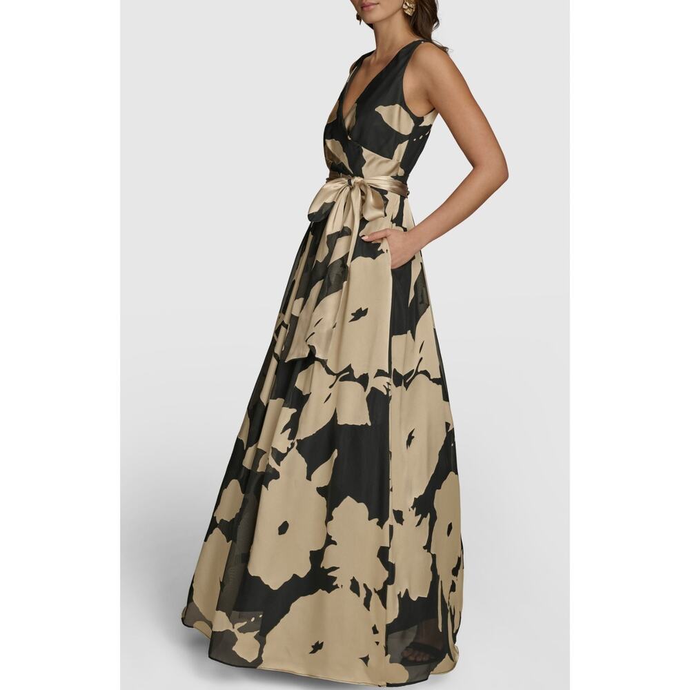 Donna Karan Floral Maxi Dress Black Beige Size 4. NWT - Picture 4 of 10